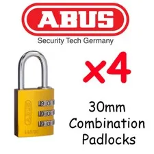  ABUS Combination Padlocks - Resettable 30mm  x4  BULK LOT High quality - YELLOW