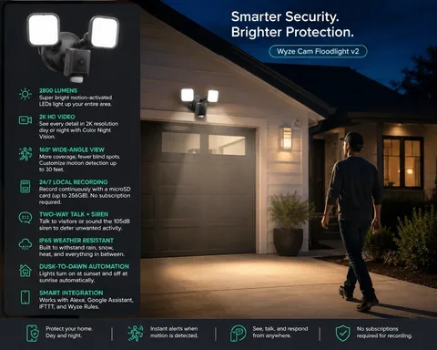 Wyze - Wired Outdoor Wi-Fi, 2800 Lumen Floodlight Home 2k Security Camera v2 ...