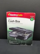 SentrySafe CB-12 Medium Cash Box with Key Lock & Money Tray Black P56355