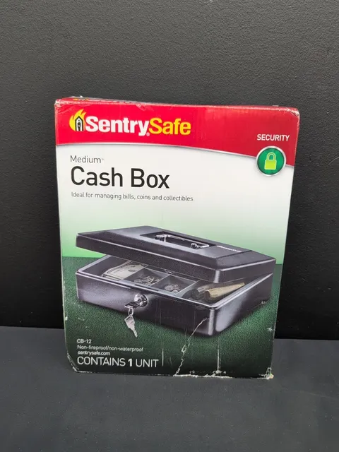 SentrySafe CB-12 Medium Cash Box with Key Lock & Money Tray Black P56355