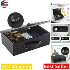 Secure Fireproof Lock Box: Metal Document Safe, Key & Combo Lock, 12.6" Black