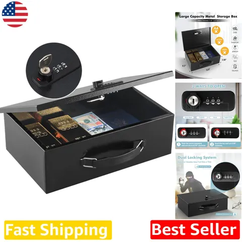 Secure Fireproof Lock Box: Metal Document Safe, Key & Combo Lock, 12.6" Black