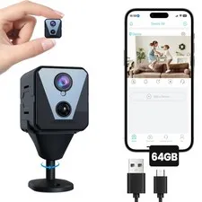 2K WiFi Security Camera with 64GB SD Card, Battery Powered, Night Vision, AI Mot