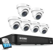 ZOSI 1080P Dome Security Camera System 8CH 5MP-Lite DVR Remote Control Motion IR