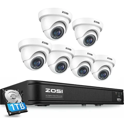 ZOSI 1080P Dome Security Camera System 8CH 5MP-Lite DVR Remote Control Motion IR