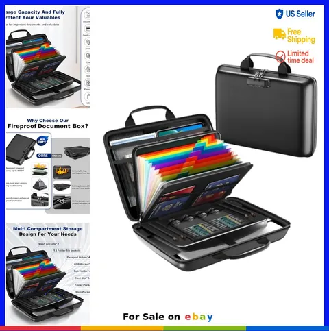 Fireproof Document Box with Lock 16 Inch Hard Case Portable File Organizer 13