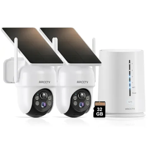 Solar Powered Security Camera System Wireless 360° View Wireless Home 2 Cam Kits