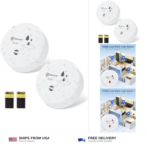 Geevon 2 Pack Water Leak Detectors, 100dB Water Sensor Alarms Flood Detector ...