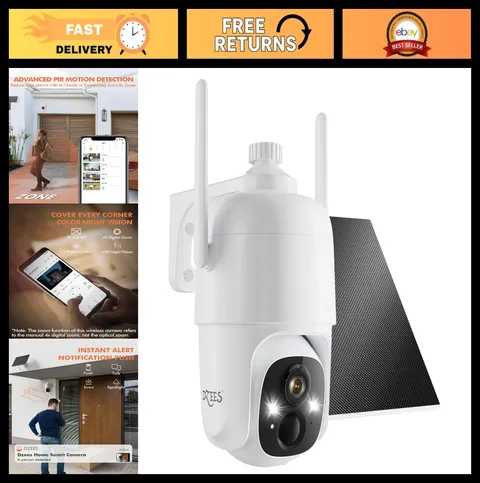 Wireless Outdoor Security Cameras 2K Pan/Tilt 360° Solar/Battery WiFi, AI Motion