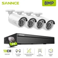 SANNCE 4K POE Security Camera System 10CH NVR Two Way Audio AI Human Detection