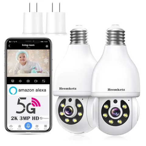 2K Light Bulb Security Camera,5G&2.4GHz WiFi 360° Motion Tracking, Color Nigh...