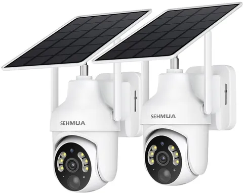 2 Cámaras Seguridad Solar 2K WiFi Exterior 360° PIR Visión Nocturna Audio 2 Vías