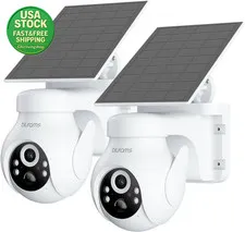 2K Solar Security Camera Wireless Outdoor 360 PTZ Human Tracking 2 Pack