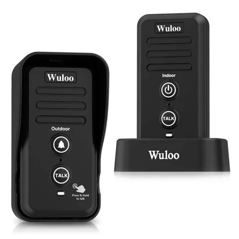 Wireless Intercom Doorbells for Home Classroom, Wuloo Waterproof 1&1-Black