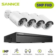 SANNCE 5MP POE Security Camera System 4K 8CH NVR Two Way Audio Recording Outdoor