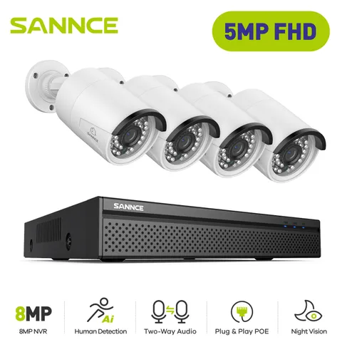 SANNCE 5MP POE Security Camera System 4K 8CH NVR Two Way Audio Recording Outdoor