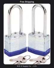 2 Pack SEPOX Laminated Steel Padlocks with Extra Long Shackle Keyed Alike
