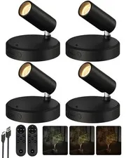 EZVALO Spotlights Indoor with Remote, 5500mAh Rechargeable 4pack, Black