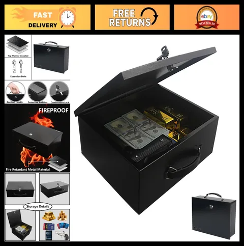 Fireproof Security Safe Box 0.38 Cu Ft Portable Steel Lockbox for Cash, Jewelry,