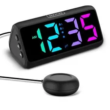 Netzu Loud Alarm Clock for Heavy Sleepers, Plug-in RGB Vibrating Alarm Clocks...
