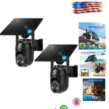 360° View Solar Security Camera - 2-Pack 2K Night Vision with 2-Way Audio