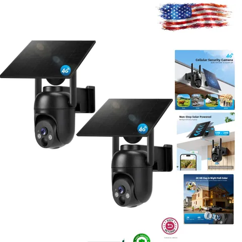 360° View Solar Security Camera - 2-Pack 2K Night Vision with 2-Way Audio