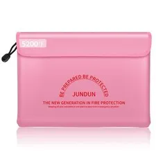 Pink Fireproof Document Bag Zipper 5200F 8 Layers Pouch Fits 14.0x10.4 Inch