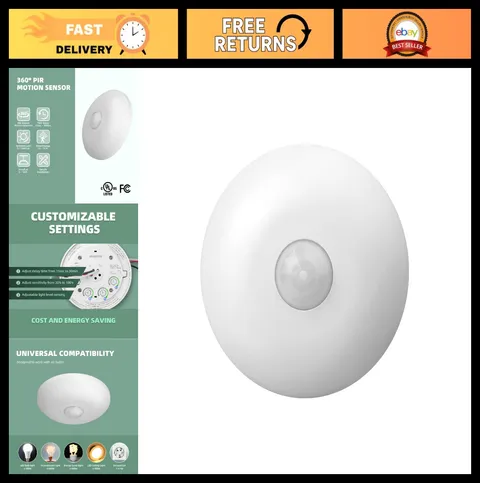 Hard-Wired PIR Ceiling Motion Sensor Switch, 360° Occupancy Detector, Slim Desig
