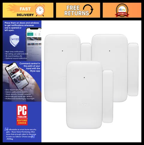 Home Security System Entry Sensors - Window & Door Protection (3-Pack)