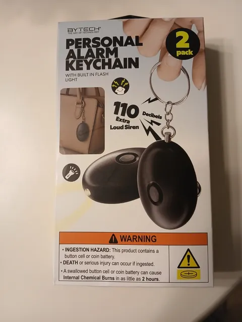 BYTECH Personal Alarm Keychain 110 dB LED Flashlight with LED. Light Black New.