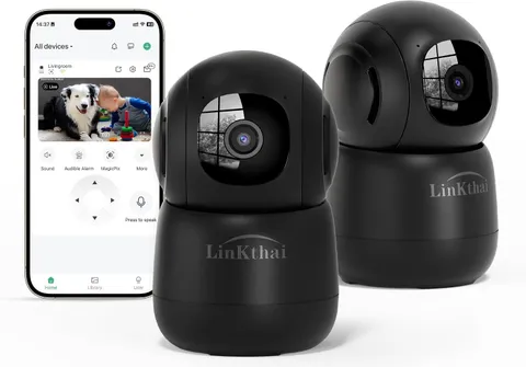 Indoor Security Camera 2K Pet Camera 2.4 Ghz Dog Camera Black 2 Pack | App Motio