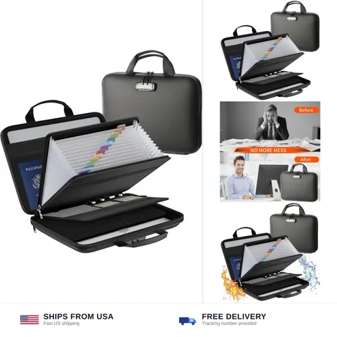 Fireproof Document File Organizer Bag, Black 5200°F Portable File Organizer H...
