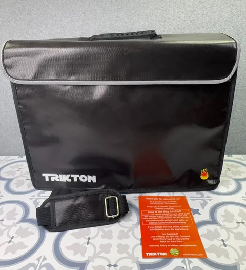 TRIKTON Fireproof Waterproof Document Bag XL With Shoulder Strap Black TSA 18x13