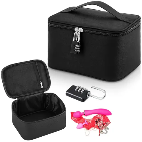 Black Lockable Discreet Personal Storage Bag with Zipper Organizer Case