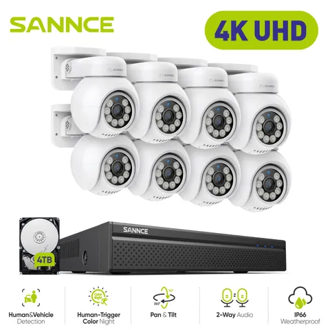 SANNCE 8CH 4K NVR 8MP PT POE Security Camera System Auto Tracking Two Way Audio