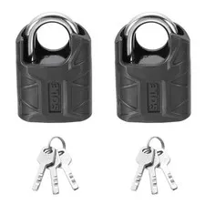 2Pcs High Security Solid Steel Padlock with Key, Black (1-5/16 Inch)