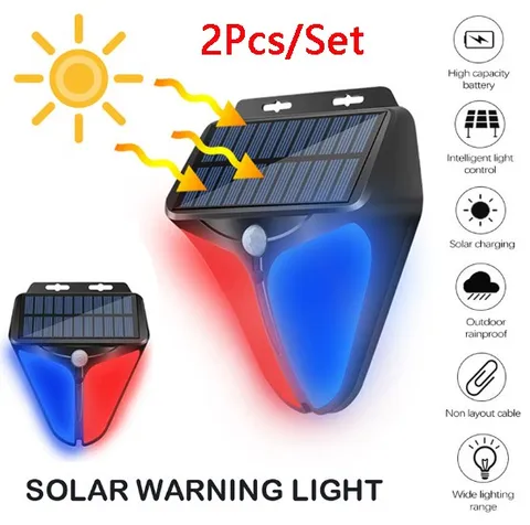 2x Solar Alarm Strobe Light Lamp Motion Sensor Waterproof Sound Security Outdoor