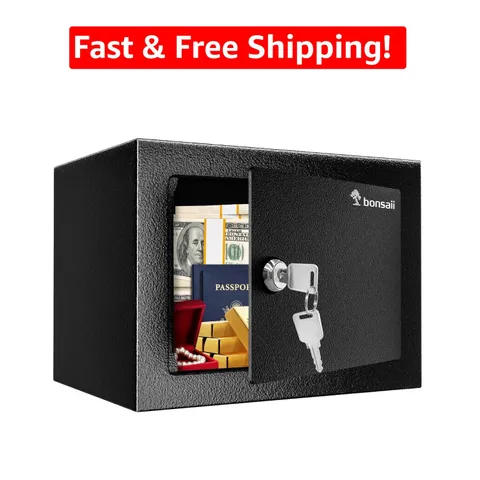 Durable SPCC Steel Safe Box with Key Lock - 9.06x6.69x6.69 Inch Dimensions