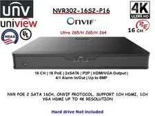 UNV Uniview NVR302-16S2-P16 NVR 16CH 16 PoE NDAA Compliant 4K ONVIF PROTOCOL