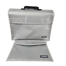 Fireproof Document Bag Set Large File Organizer & Small Money Pouch Silver