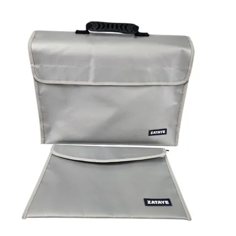 Fireproof Document Bag Set Large File Organizer & Small Money Pouch Silver
