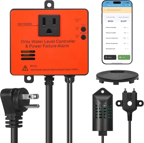 Wifi Power Failure & Water Leak Alarm, Real-Time Monitoring of Water Level, Temp