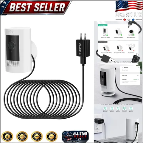 Plug-in 16ft Weatherproof Adapter for Continuous Charging of Ring Stick Up Cam
