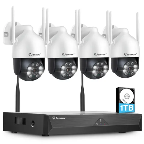 JENNOV 5MP Outdoor WiFi Security Camera 10CH NVR Kit 1TB Color Night Vision