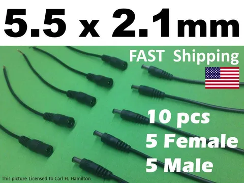10pcs FEMALE Male 5.5x2.1mm DC Connector Cable Plug part fits LED 3528 5050 5630