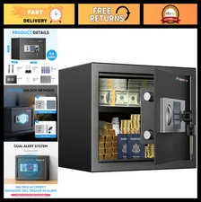 Digital Safe Box 0.6 Cu Ft with Keypad Lock & Keys - Secure Storage for Cash, Je
