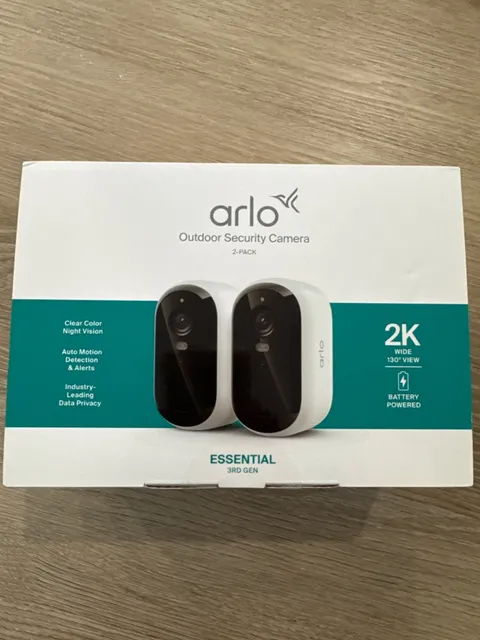 (2-Pack) Arlo Outdoor 2K Security Camera Essential 3rd Gen - Battery Powered