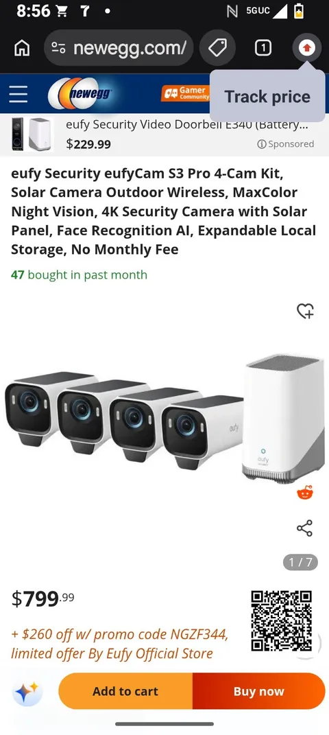 eufy Security S220 SoloCam 2K Wireless Wi-Fi Solar Outdoor Camera 1-Cam