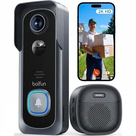 Wireless Video Doorbell Camera 2K HD Night Vision Motion Alerts Black