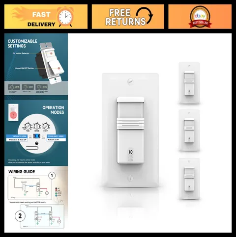 3-Way Motion Sensor Light Switch - PIR Infrared, Adjustable Timer & Sensitivity,
